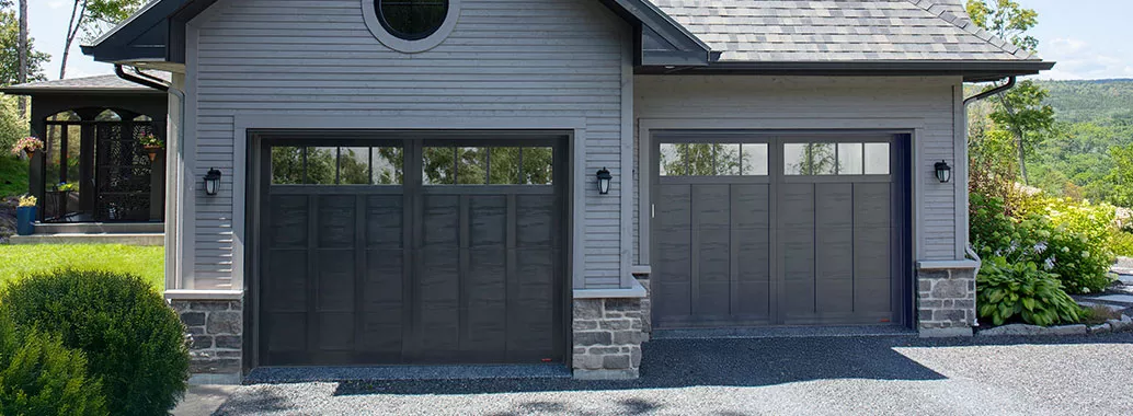Eastman E-13, 9' x 7', Black doors and overlays, 4 vertical lite Panoramic windows